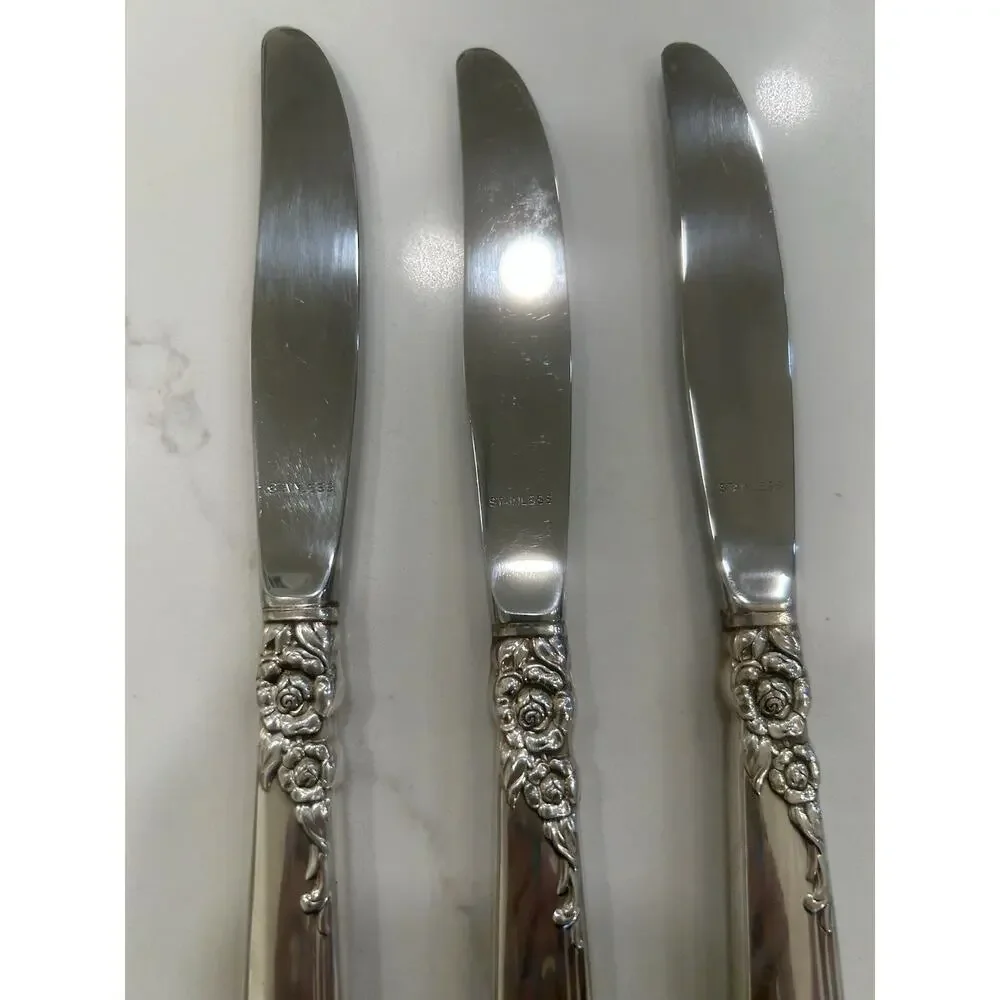 Vtg‎ Oneida Prestige Gay Adventure 1955 Silver Plated MCM Set Of 3 Dinner Knives